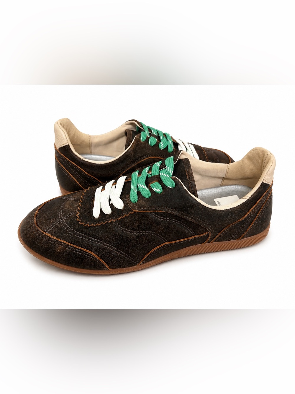 Dolce Vita Laini Brown Distressed Leather Retro Soccer Sneakers Size 8 NIB